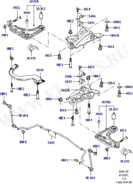 Front Susp.Arms/Stabilizer/X-Member (Front X Member / Knuckle & Hub)