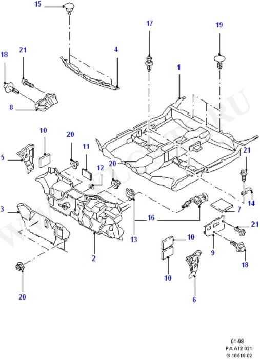 Floor Trim - Front (Floor Mats/Insulators & Console)