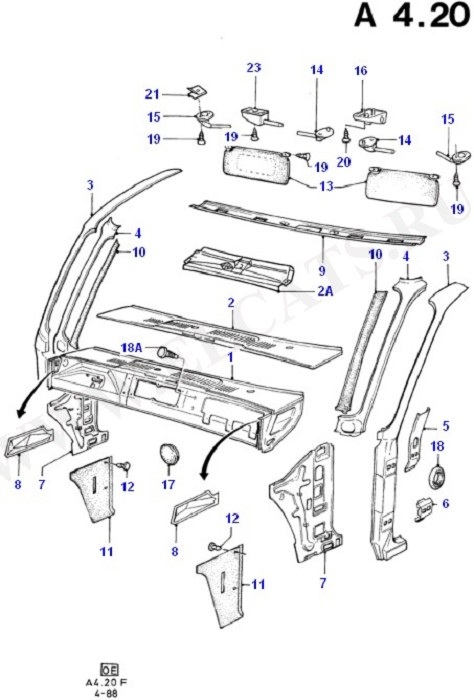 Cowl Top/"A" Pillars/Sun Visors (Dash Panel/Apron/Heater/Windscreen)