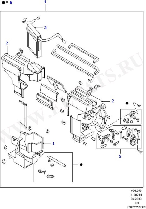 Heater Internal Components (Dash Panel/Apron/Heater/Windscreen)