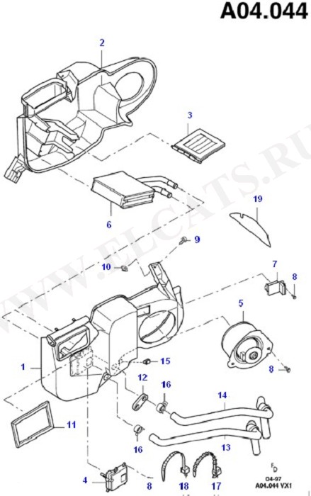 Heater & Related Parts - Rear (Dash Panel/Apron/Heater/Windscreen)