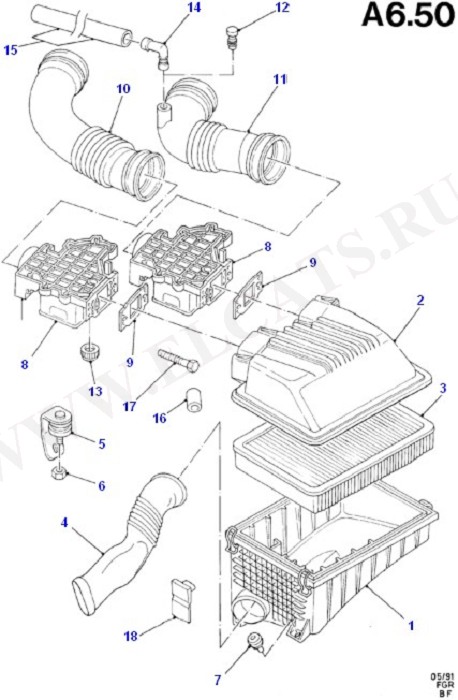 Engine Air Intake/Emission Control (Taunus V6 2.0, 2.3, 2.8)