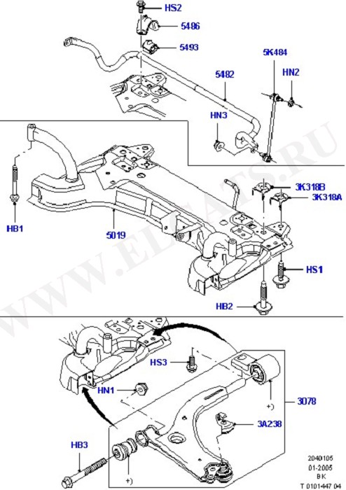 Front Susp.Arms/Stabilizer/X-Member (Front X Member / Knuckle & Hub)