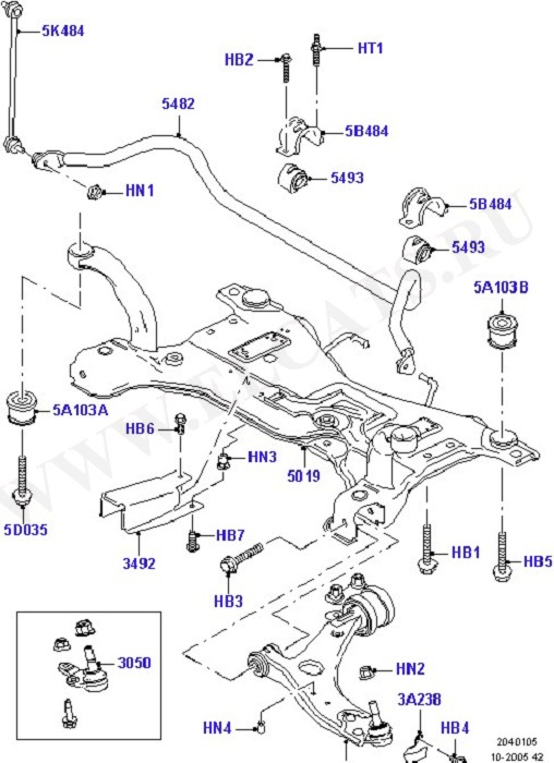Front Susp.Arms/Stabilizer/X-Member (Front X Member / Knuckle & Hub)