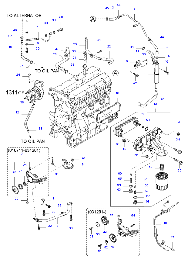 Каталог запчастей KIA Carnival (1999-2005) : Двигатель : масляный насос и фильтр ( 2.9L ) : AllSpare.Ru