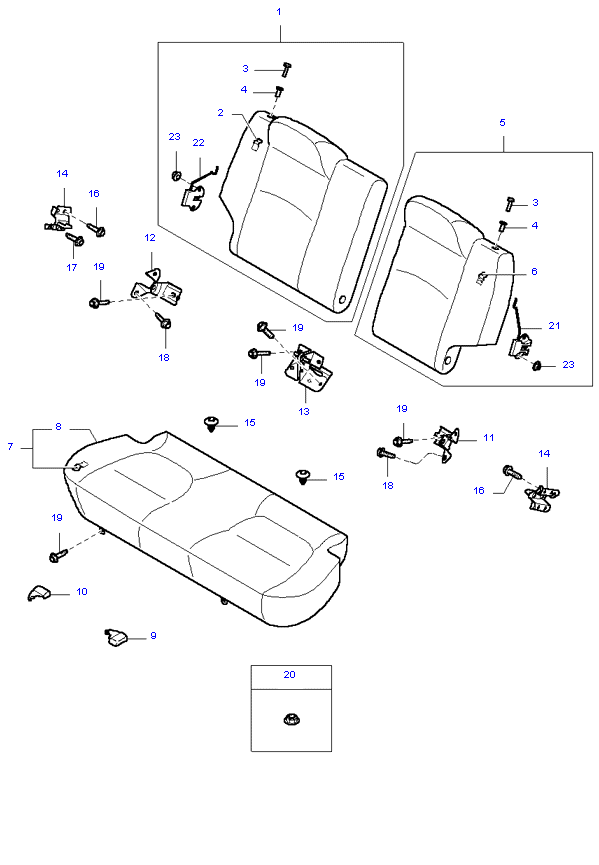 Каталог запчастей KIA Rio I-II (2000-2005) : Код отделки : Задние сиденья ( 5DOO