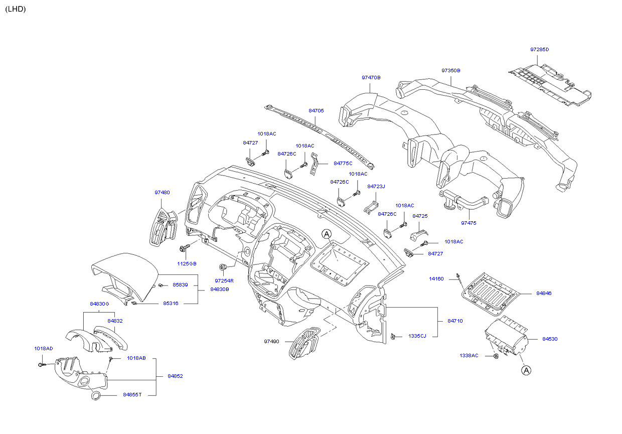 Каталог запчастей KIA Ceed (2006-) : Код отделки : накладка панели приборов : Al